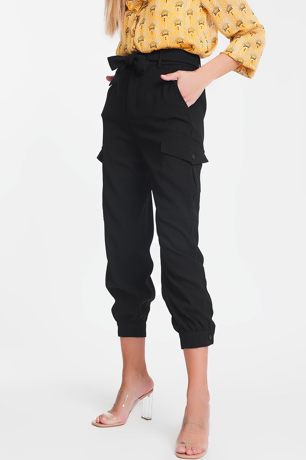 Cargo Pants/ trousers With Belt in Black