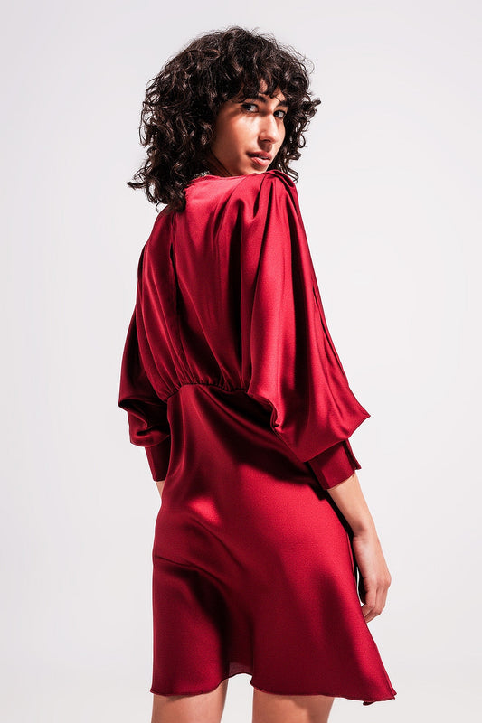 Batwing Mini Party Dress in Red