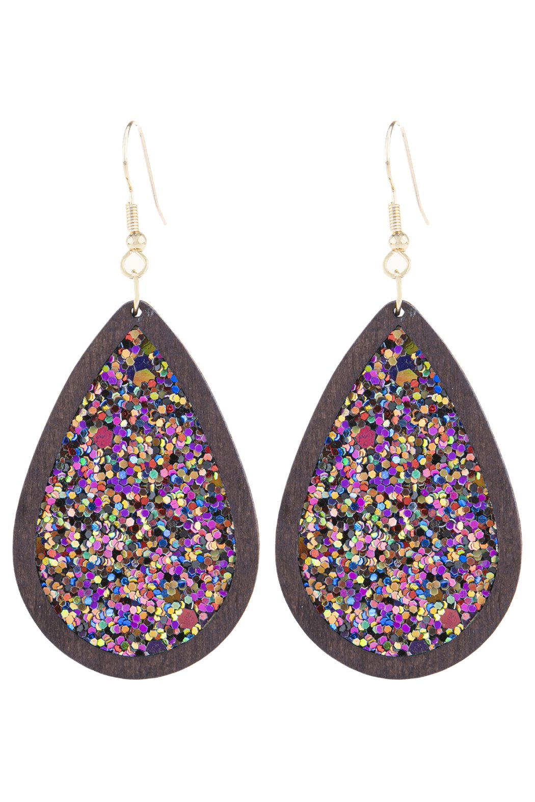 Sequin Glitter Wood Teardrop Hook Earring