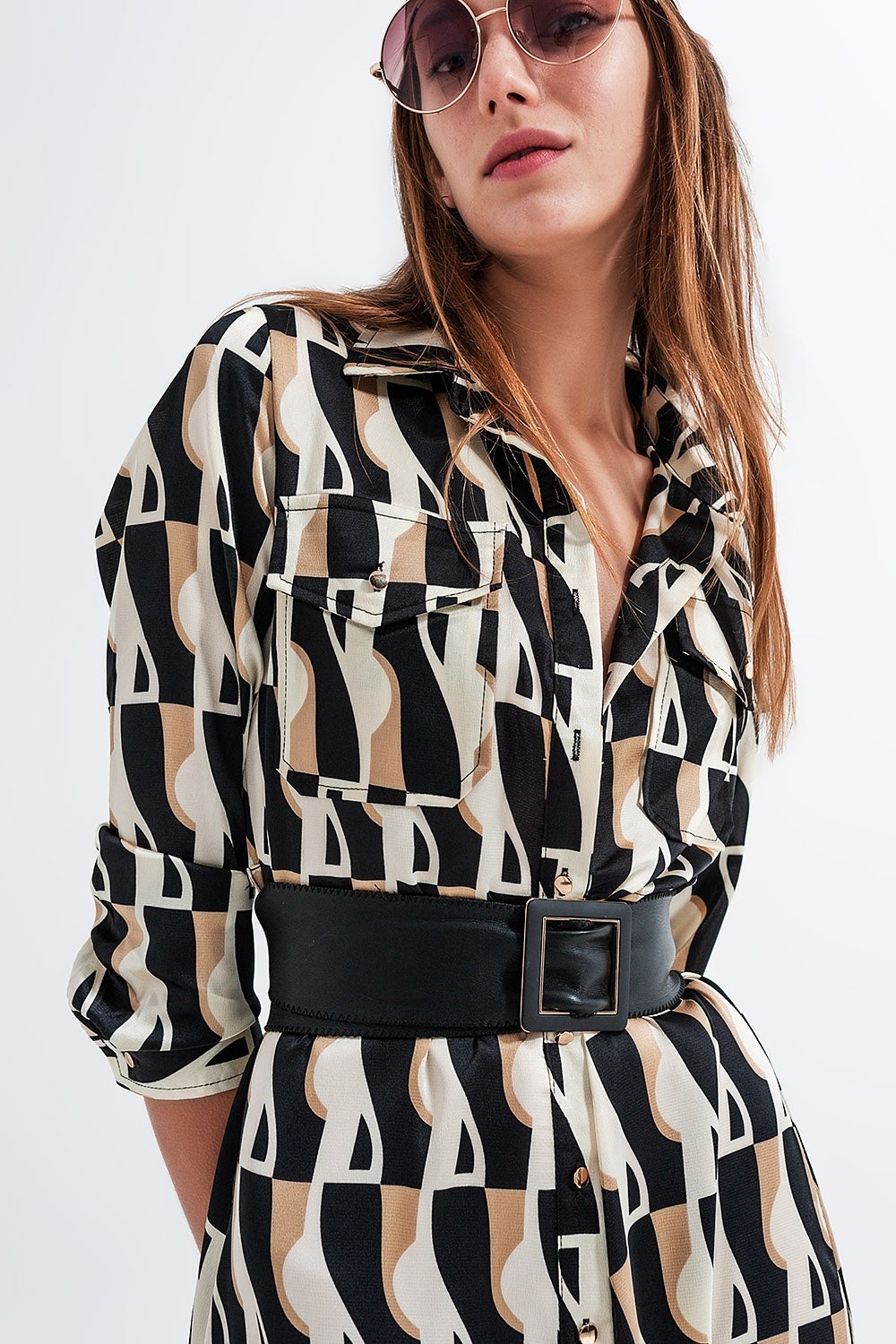 Shirt Midi Dress in Abstract Print