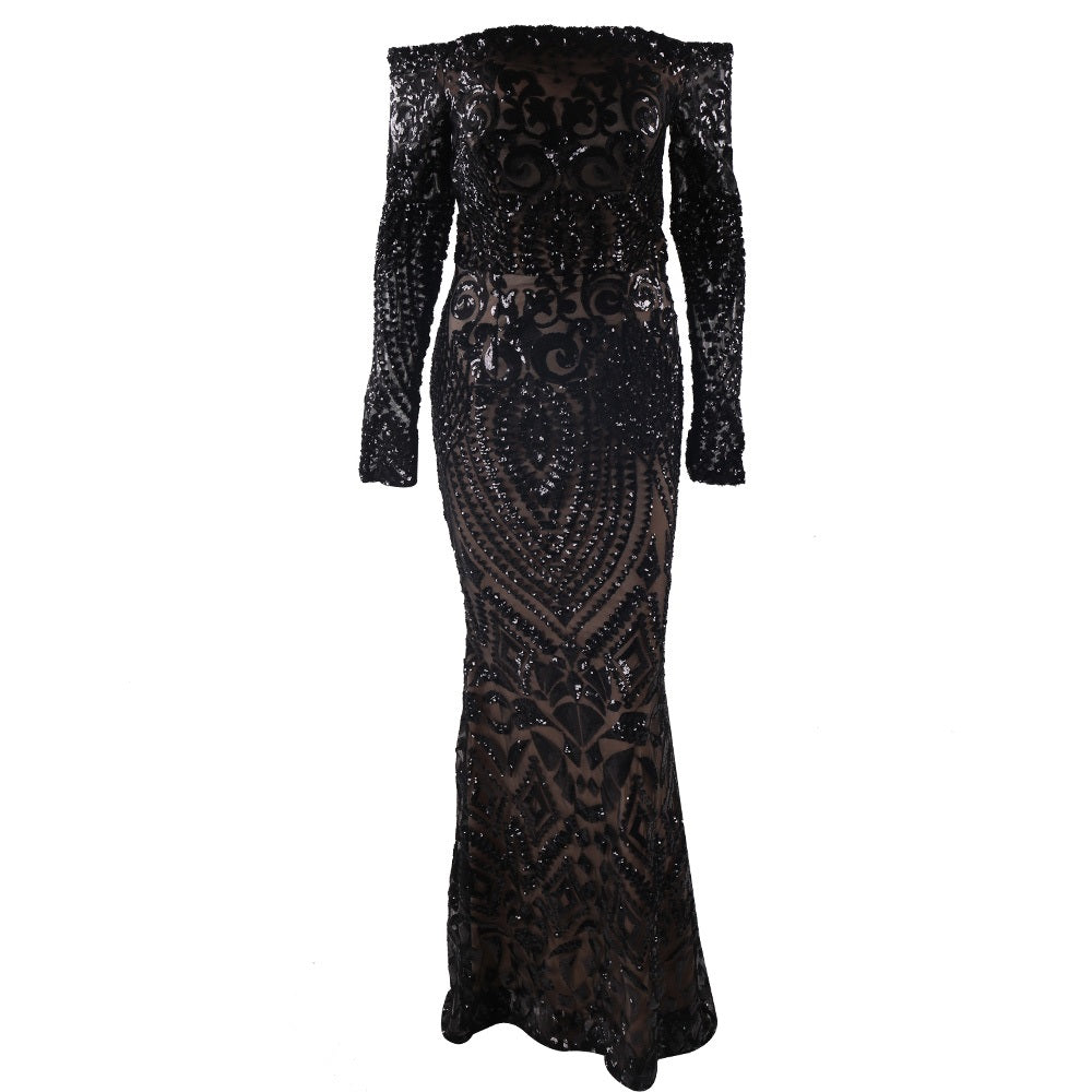 Black Sequin Evening Gown
