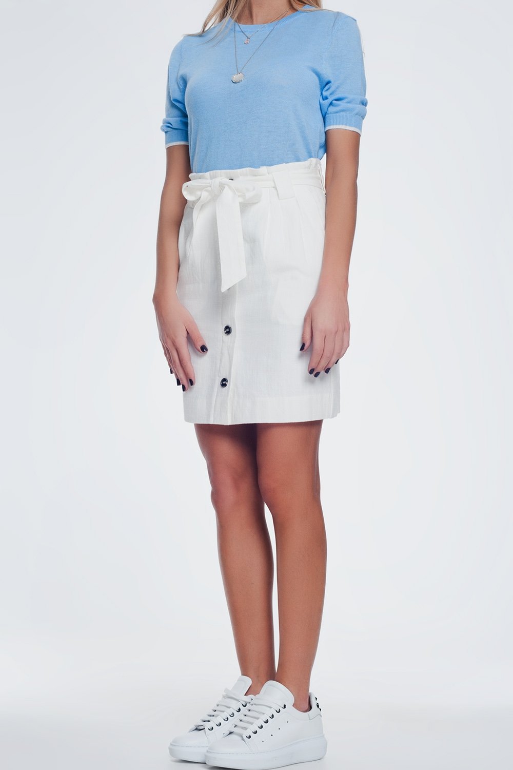 Mini Cream Skirt With Front Buttons