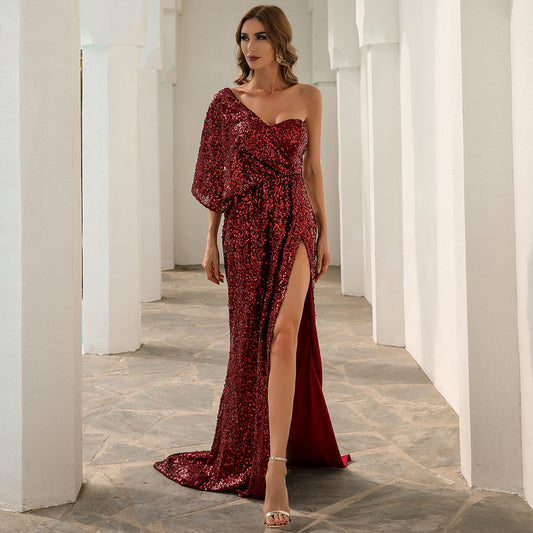Tiana One Shoulder High Slit Gown