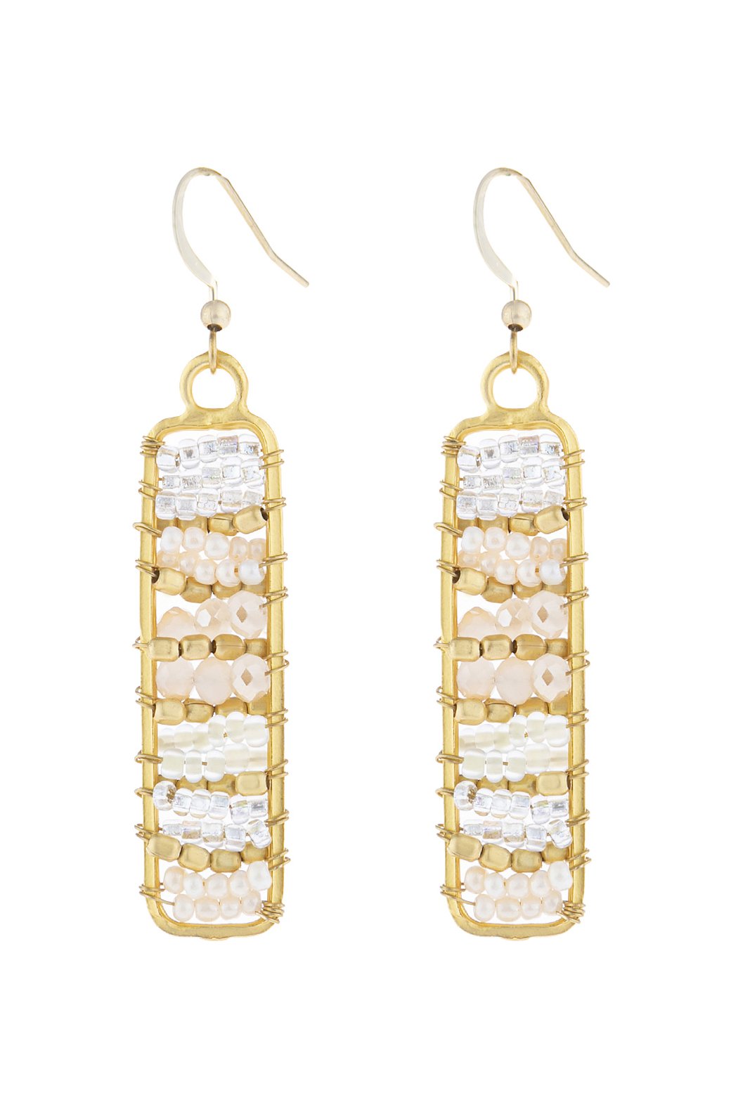 Hde3046 - Rectangle Glass Beads Hook Drop Earrings