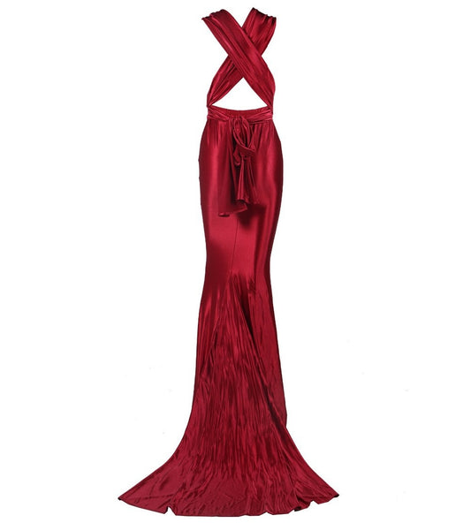 Red Carpet Plunge Neck Evening Gown