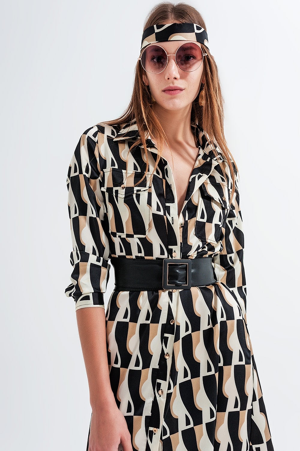 Shirt Midi Dress in Abstract Print