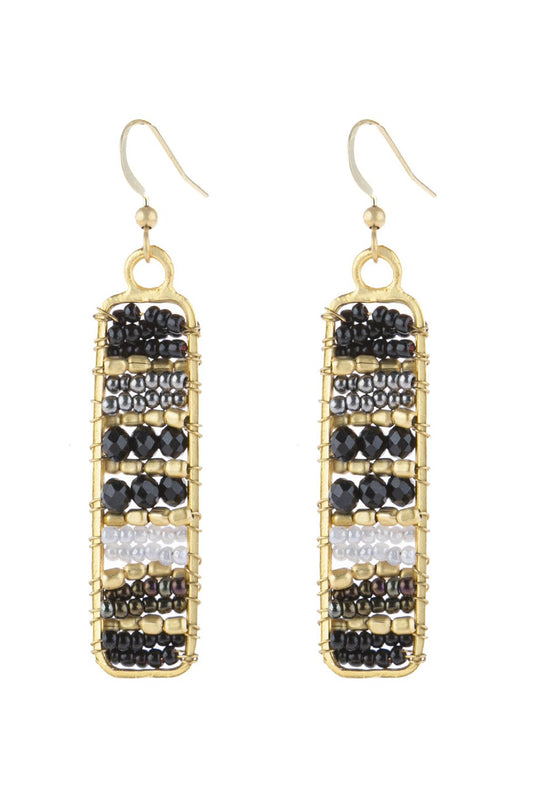 Hde3046 - Rectangle Glass Beads Hook Drop Earrings