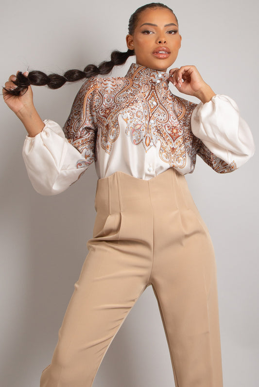 Beautiful Cream Paisley balloon printed shirt