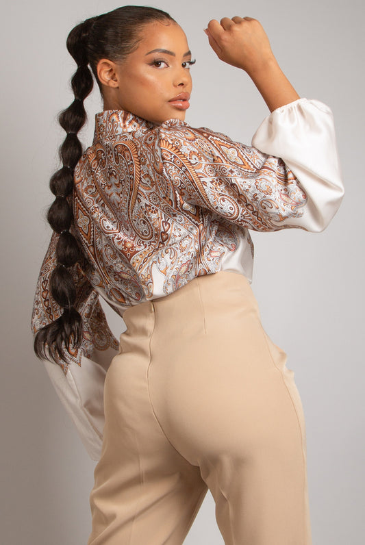 Beautiful Cream Paisley balloon printed shirt