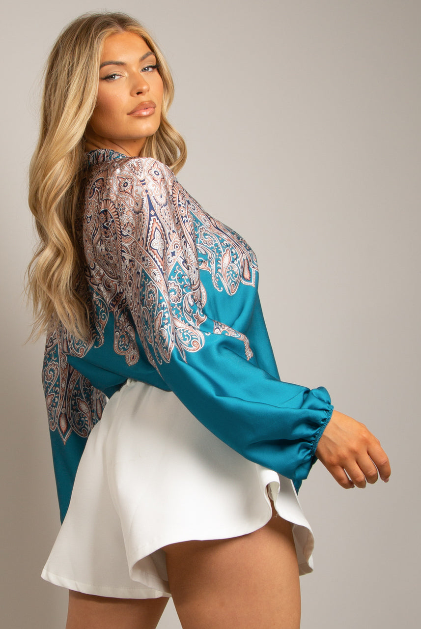 Paisley balloon printed shirt in turquoise blue