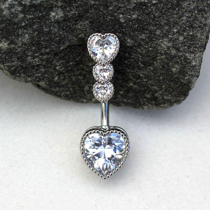 316L Stainless Steel Cascading Heart Navel Ring