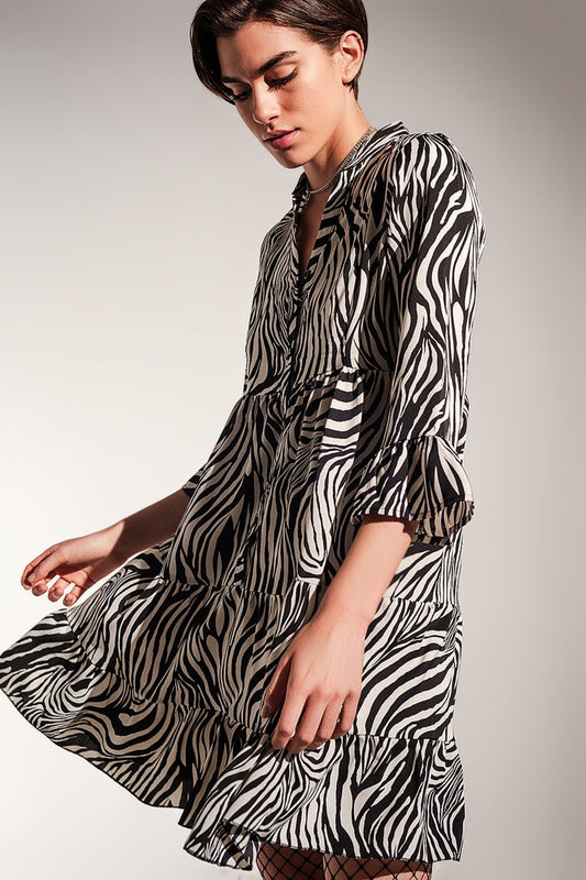 Tiered Midi Dress in Zebra