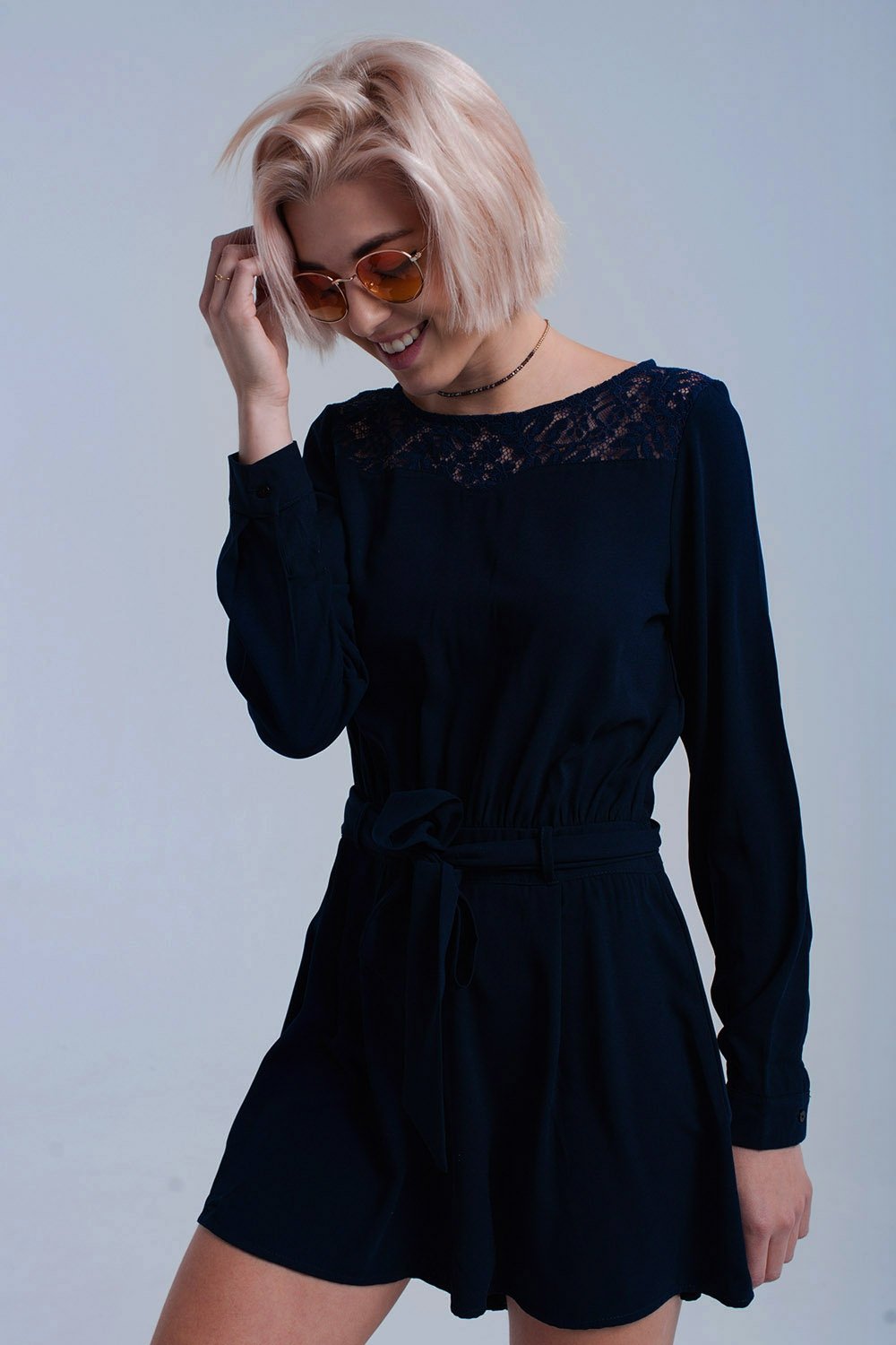 Navy Jumpsuit With Lace