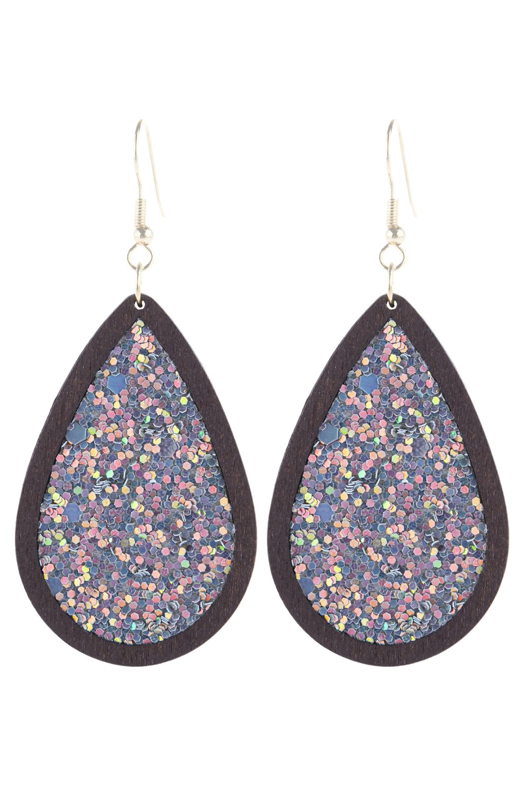 Sequin Glitter Wood Teardrop Hook Earring