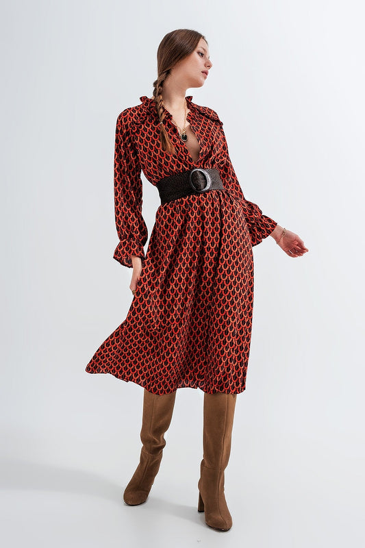 Belted Shirt Dress in Rust