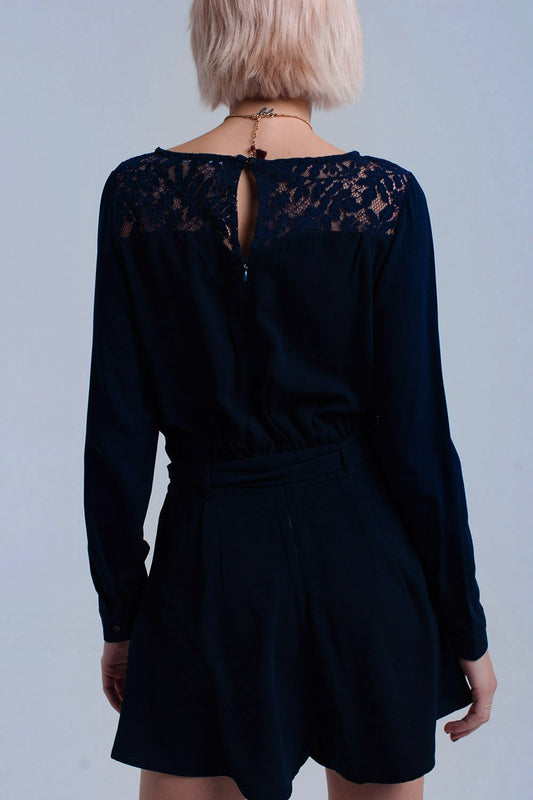 Navy Jumpsuit With Lace
