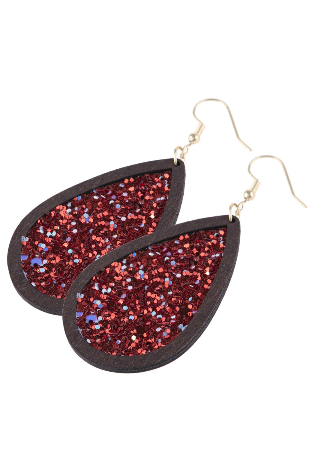 Sequin Glitter Wood Teardrop Hook Earring