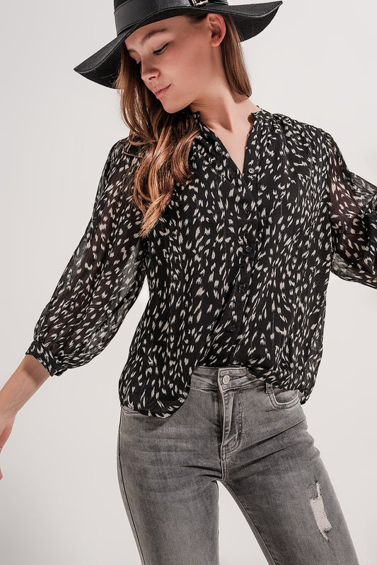 Print Blouse in Black