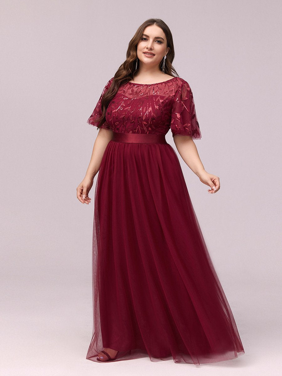 FLF Plus Sized Glamourous Petal Detailed Gown