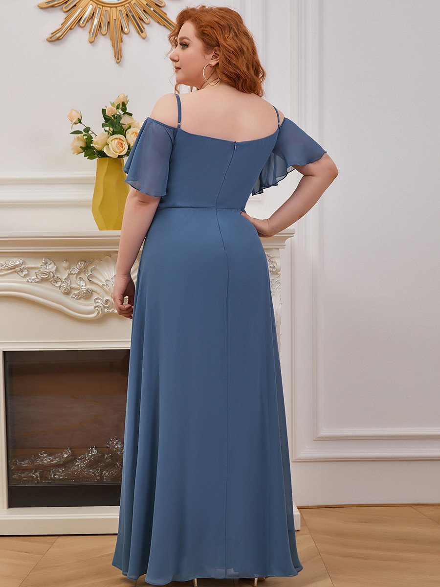 Off the shoulder plus size elegant candy blue chiffon dress