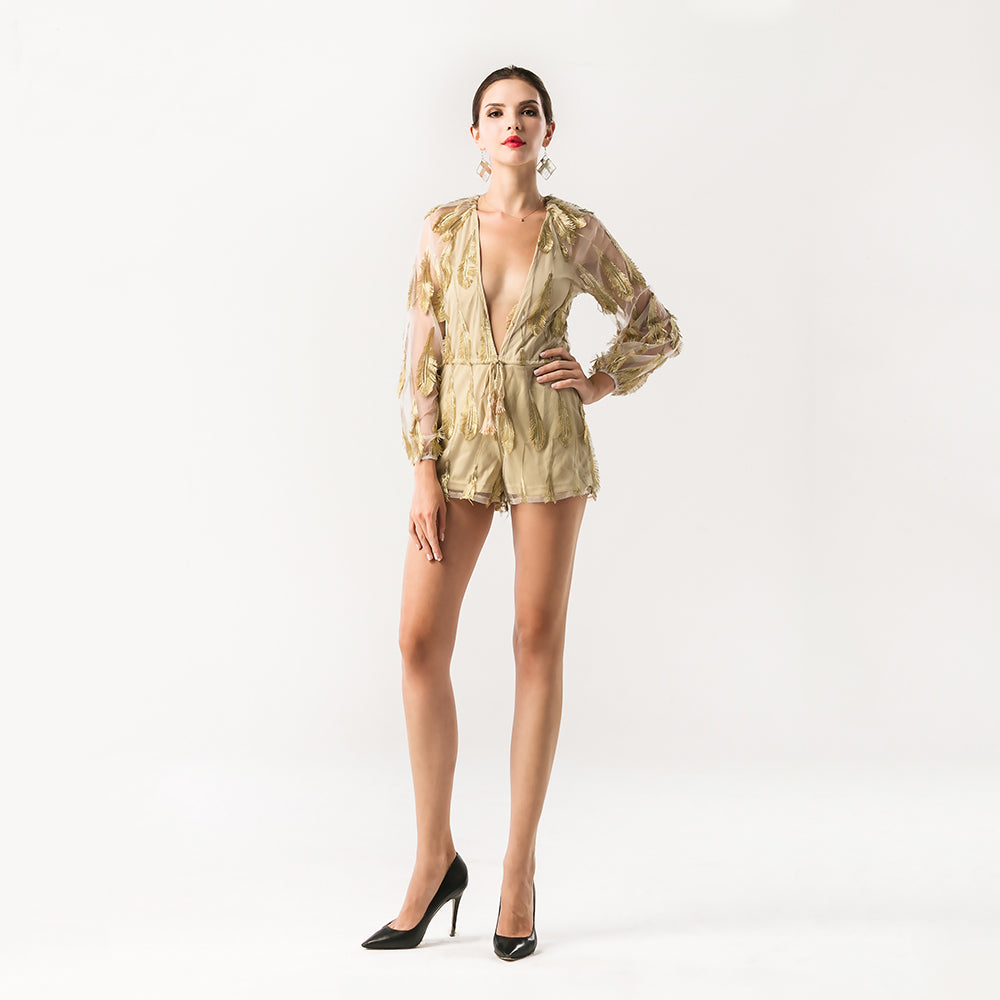 Feathered Mesh Play Suit