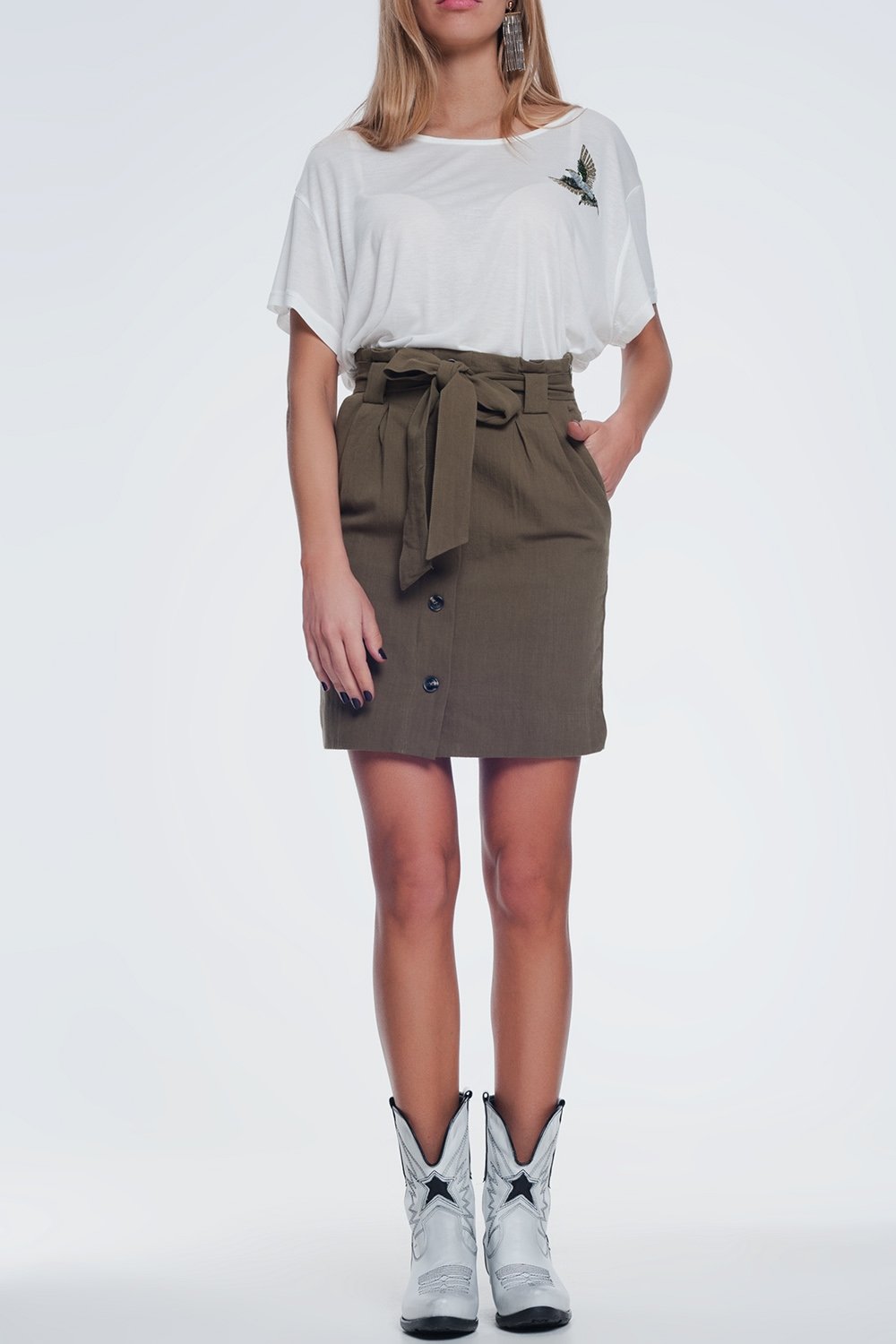 Mini Khaki Skirt With Front Buttons