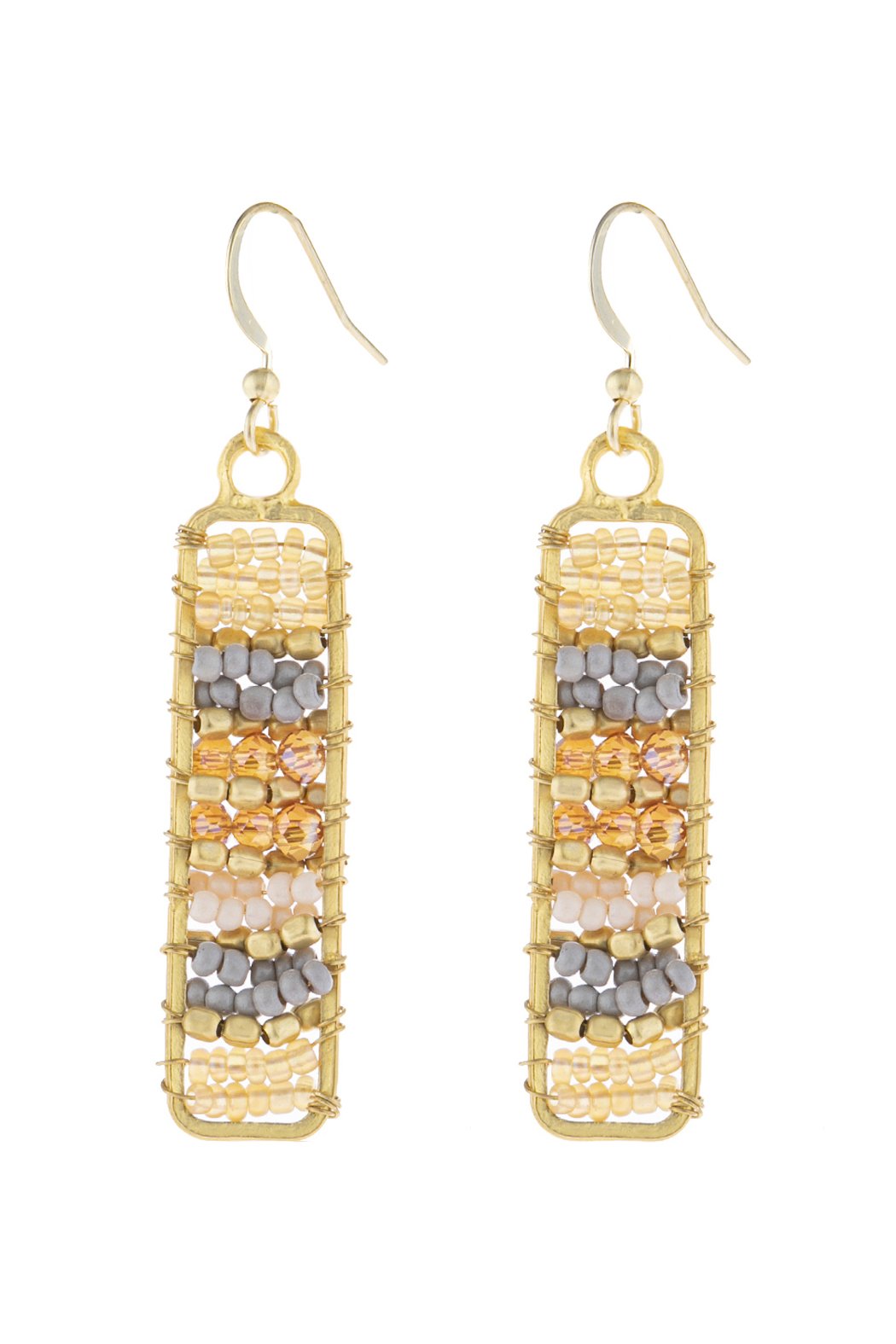 Hde3046 - Rectangle Glass Beads Hook Drop Earrings