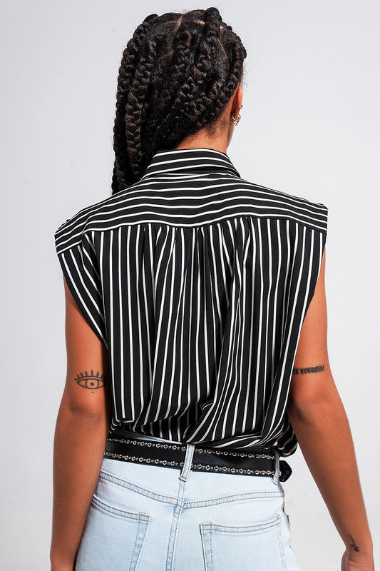 Striped Sleeveless Shirt in Black