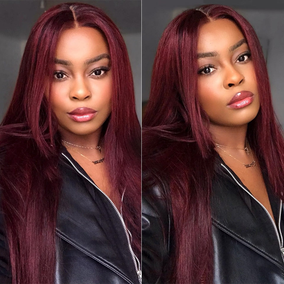 Burgundy 13x4 HD  99J Straight Lace Frontal Pre Plucked wig