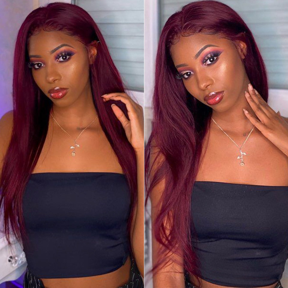 Burgundy 13x4 HD  99J Straight Lace Frontal Pre Plucked wig