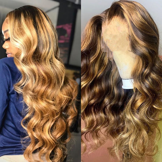 Body Wave Lace Front Brazilian Honey Blonde Highlight, upto 30 Inch Full Hd Glueless Lace Wigs