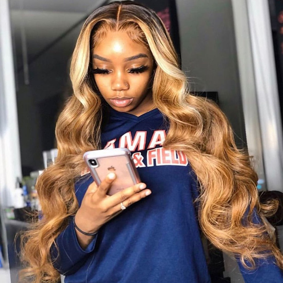 Body Wave Lace Front Brazilian Honey Blonde Highlight, upto 30 Inch Full Hd Glueless Lace Wigs